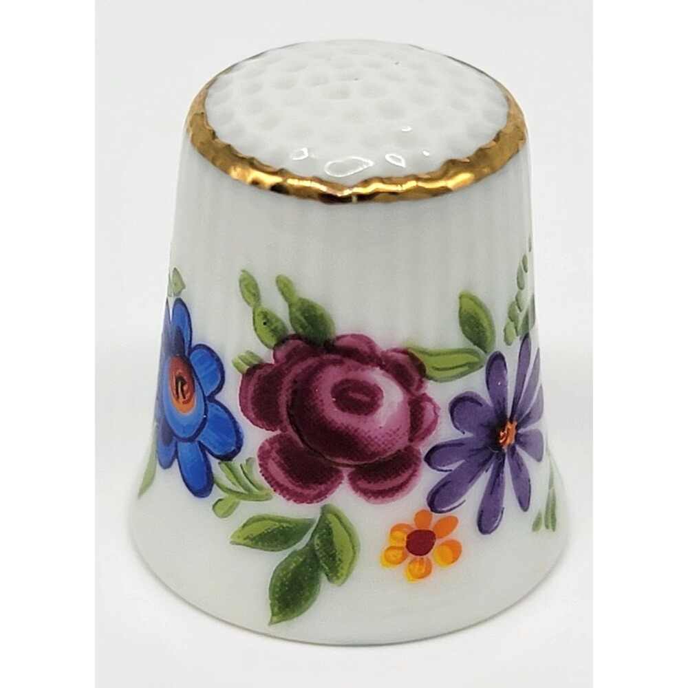 K&A Krautheim Selb Bavaria Floral Porcelain White Thimble Gold Trim Vintage